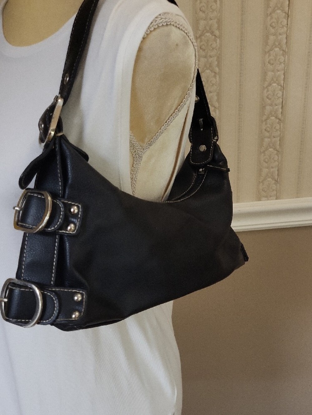 St. John's Bay Black Shoulder Bag with Silver Buckle Accents - Picture 12 of 12